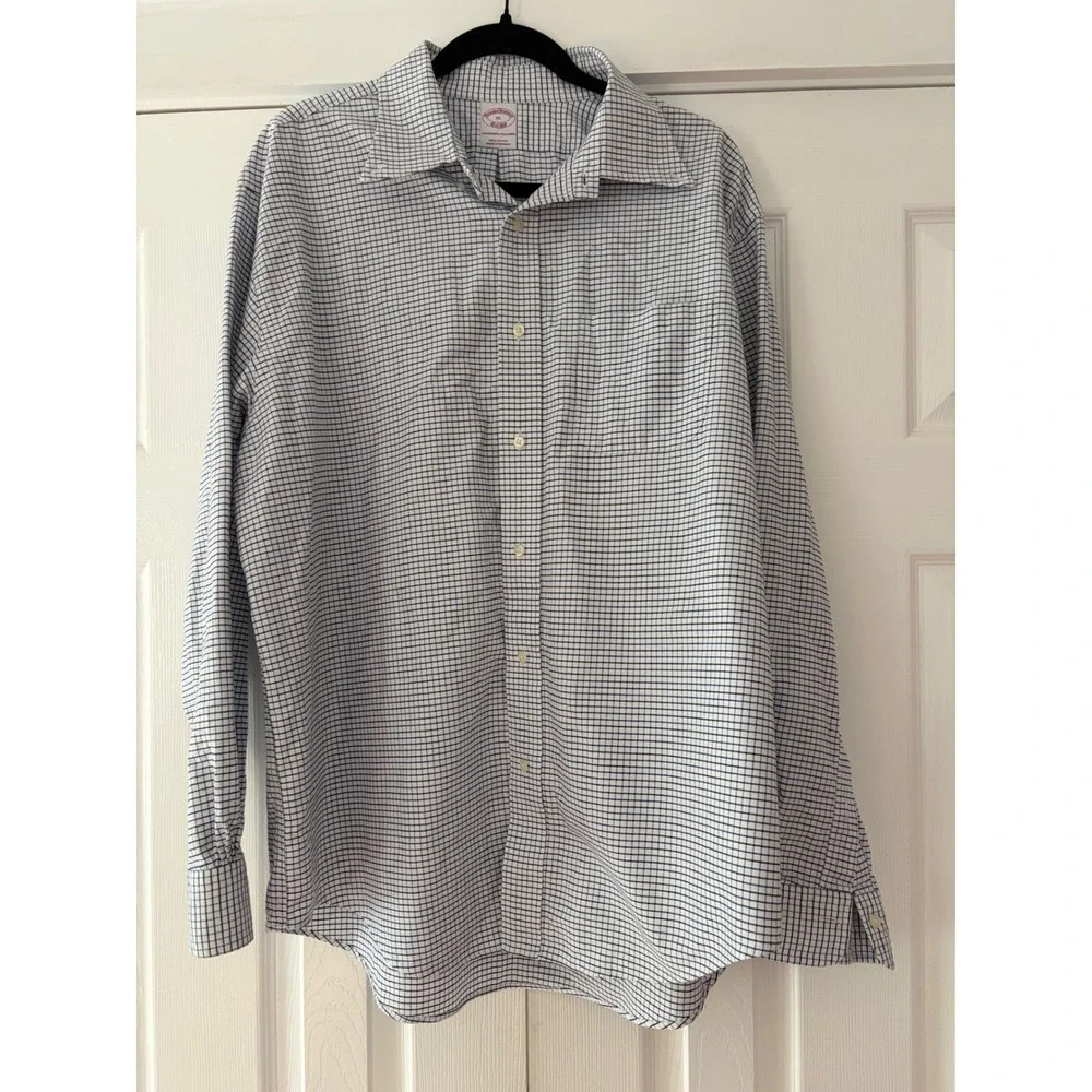 Brooks Brothers Mens XL Original Polo Shirt Long Sleeve Blue White Check Cotton‎
